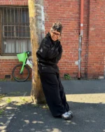 BLACK PANELLED TRACK PANTS