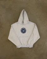 Push Pull Grey Blue Check Smiley Hoodie