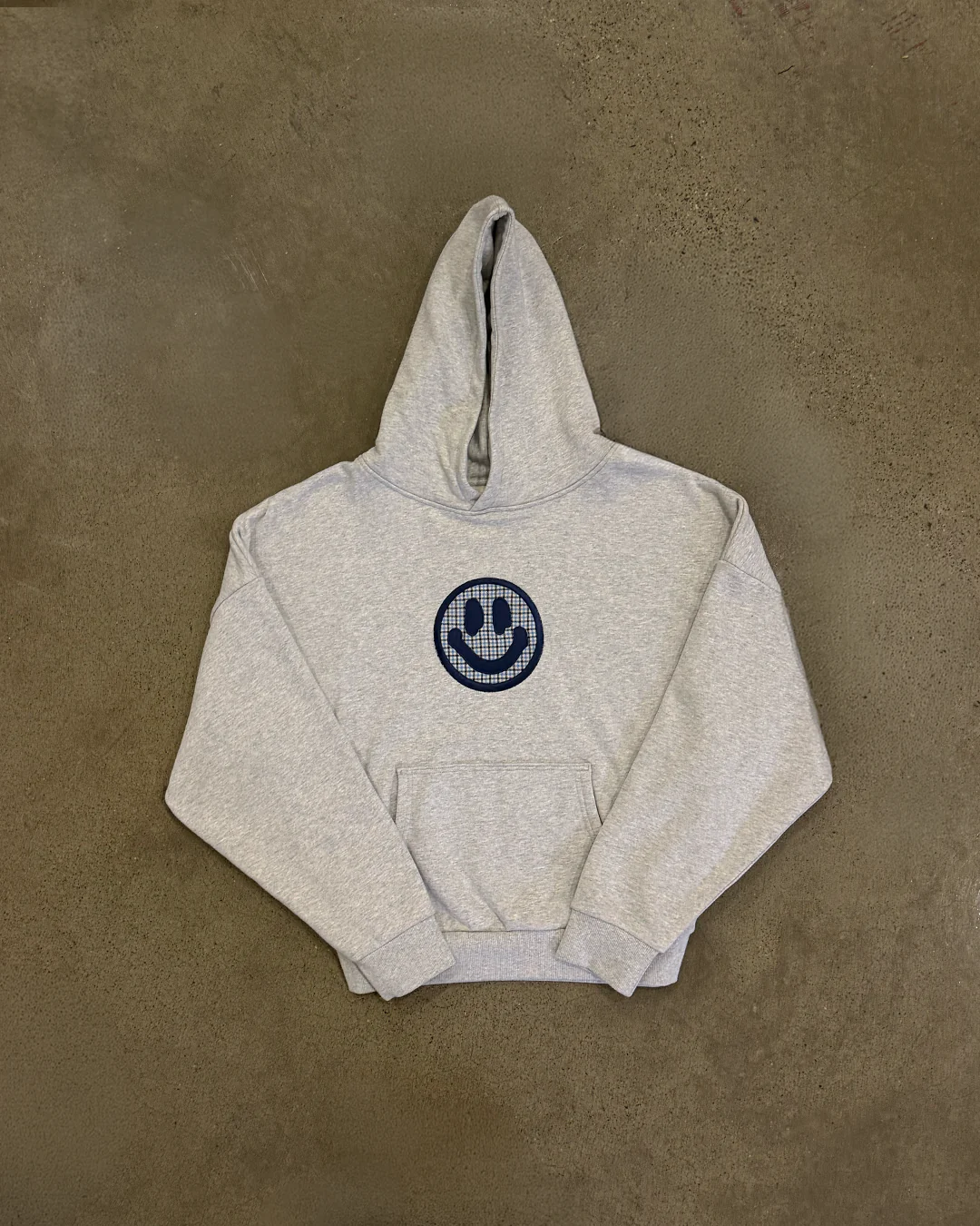 Push Pull Grey Blue Check Smiley Hoodie Push Pull Grey Blue Check Smiley Hoodie